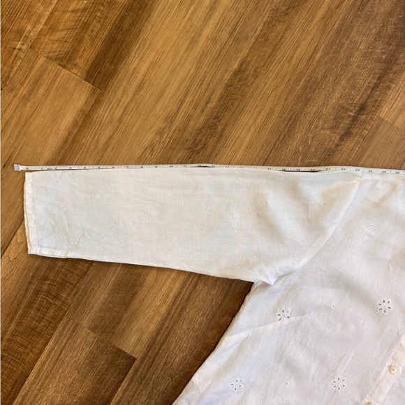 Johnny Was Vintage White Collared Linen Shirt with Floral Details, Size L - Picture 15 of 16